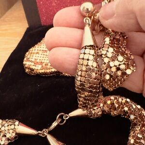 Begere Vintage Parure Gold Mesh Jewelry Set Earrings, Bracelette, Bag